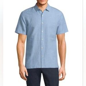 THEORY Murray Essential Linen Blend Shirt In Breeze Blue Button Men's Large NWT